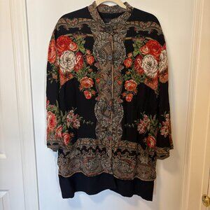 Vintage Carole Little Mutli Color Kimino Cardigan Floral Asian Sz 8 Roses